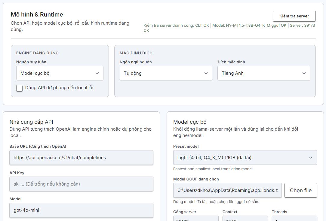 Models and Runtime Settings
