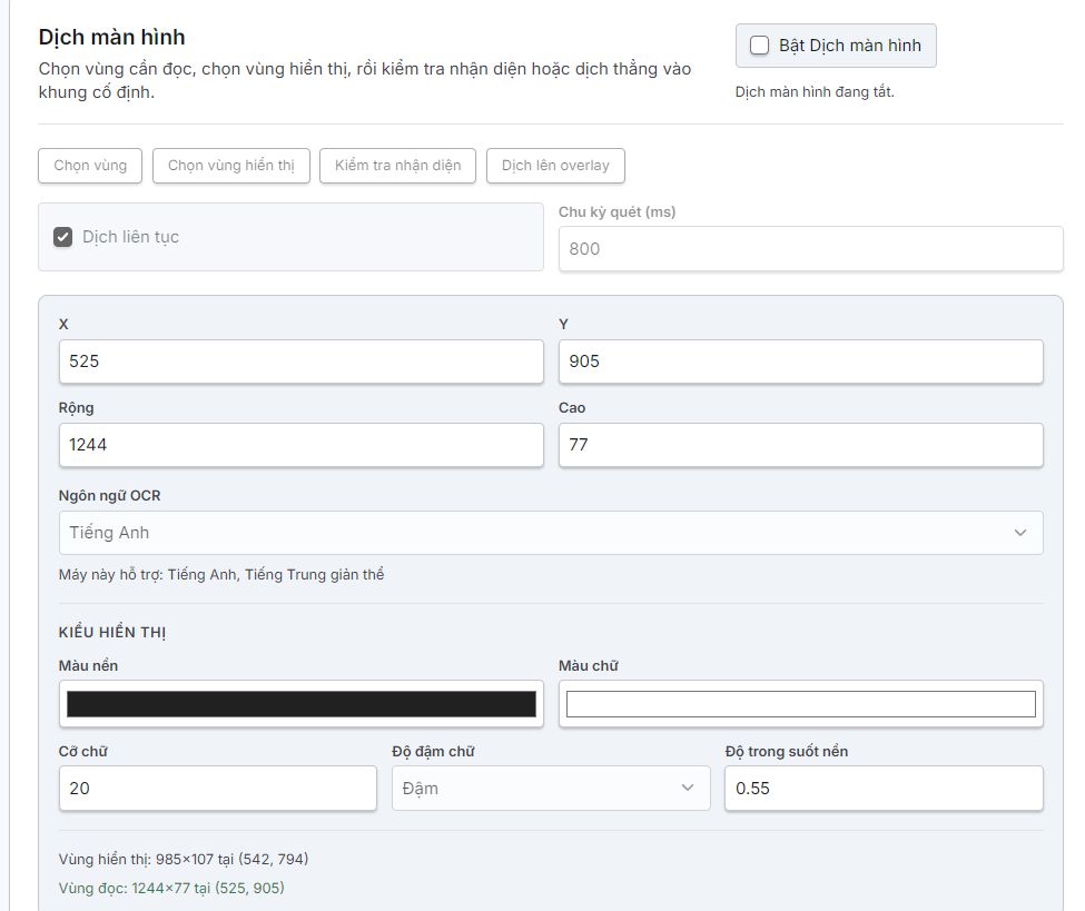 Screen Translator Feature